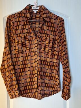 Express Rust Orange & Black Chain-Link Button Shirt